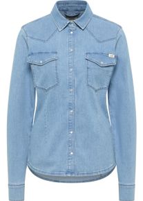 Hemdbluse Mustang "Damen Style Cody Denim Shirt", Damen, Gr. 44, blau (blau 400), Denim/Jeans, 98% Baumwolle, 2% Elasthan, unifarben, slim fit, Blusen Hemdbluse