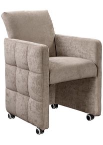 Esszimmersessel exxpo - SOFA FASHION "Barista, Loungesessel auf Rollen mit hoher Bodenfreiheit", beige, B:64cm H:90cm T:72cm, Sessel, Esszimmersessel, Barista Clubsessel auf Rollen mit schmalen Armlehnen, modernes Design