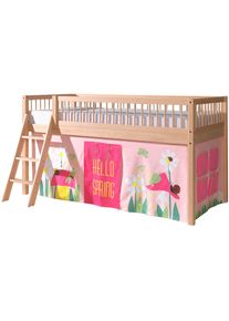 Spielbett Vipack "Forrest, Absturzschutz mit Sprossen-Optik, Pfostenst&auml;rken ca. 50x50mm", buche natur lackiert, buche natur lackiert, buche natur lackiert, B:135,5cm H:114cm L:207,5cm, Betten, Spielbett, 90/200 cm, Spielbereich unter dem Bett, 2 Textil-Set&acute;s zur Wahl