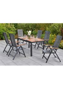 Gardenson , Graphitfarben, Naturfarben , Metall, Kunststoff , rechteckig , St&uuml;hle klappbar, R&uuml;ckenlehne mehrfach verstellbar , Gartenm&ouml;bel, Gartenm&ouml;bel-Sets, Gartengarnituren