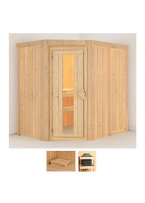 Sauna Karibu "Clara", beige (naturbelassen), ohne Ofen, (ohne Ofen), Saunen, Sauna, ohne Ofen