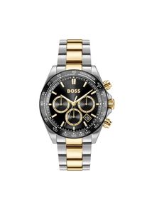 Chronograph BOSS "HERO 2.0", schwarz, silberfarben, Armbanduhren, Damen, Chronograph, Quarzuhr, Armbanduhr, Herrenuhr, Edelstahlarmband, analog, Tag