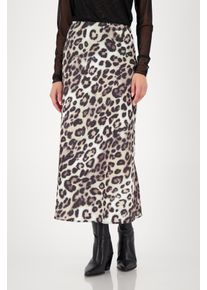 Satinrock monari "Rock Leo Allover Satin", Damen, Gr. 40, schwarz gemustert, Satin, Obermaterial: 96% Polyester, 4% Elasthan, gemustert, mehrfarbig, regular fit wadenlang, R&ouml;cke Satinrock, Regular fit mit Leopardenmuster