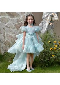 Blue Tulle Gown Girls' Bow Party Dress Girls' Formal Wear Flower Girl Dress Girls' Princess Dress