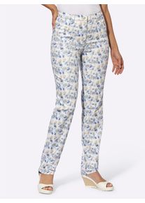 COSMA Damen Druckhose in Twill-Qualit&auml;t in bleu-ecru-bedruckt ,Gr&ouml;&szlig;e 42, Witt, 72% Baumwolle, 25% Polyester, 3% Elasthan