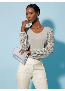 Dames Kanten shirt met lyocell in lichtgrijs ,maat 36, WITT, 95% Lyocell, 5% Elastan. Kant: 100% Polyester