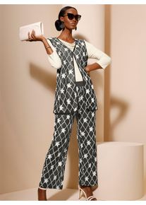 Damen Longweste mit Rauten-Applikation in graphit-champagner ,Gr&ouml;&szlig;e 38, WITT, 100% Polyester