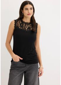 Shirttop bonprix, Damen, Gr. 48/50 (XL), schwarz, Jersey, Obermaterial: 95% Viskose, 5% Elasthan. Spitze: 100% Polyester, unifarben, schmal h&uuml;ftlang, hoch geschlossener Ausschnitt, Tops Shirttop, k&ouml;rperbetont, mit Spitzendetails, raffinierter R&uuml;ckenverschluss, Topseller
