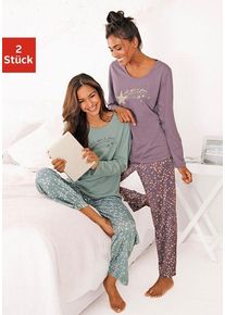 Pyjama Vivance Dreams, Damen, Gr. 56/58, bunt (mint, lila), Single Jersey, Obermaterial: 100% Baumwolle, gemustert, lang, Homewear-Sets Pyjama, mit Sternenprint