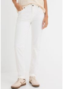 Straight-Jeans bonprix "Straight Jeans Mid Waist, Stretch", Damen, Gr. 40, N-Gr, wei&szlig;, Denim/Jeans, Obermaterial: 97% Baumwolle, 3% Elasthan, regular fit kn&ouml;chelfrei, Jeans Straight-Jeans, Regular Fit, mit Aufschlag, im Five-Pocket-Style