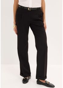 Marlene-Hose bonprix "Marlenehose", Damen, Gr. 42, N-Gr, schwarz, Twill, Obermaterial: 66% Polyester, 33% Viskose, 1% Elasthan, unifarben, loose fit lang, Hosen Marlene-Hose, weite Hose, mit B&uuml;gelfalte und Umschlagsaum, lockere Passform