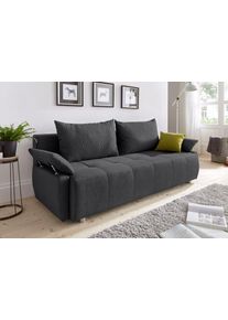 Schlafsofa Collection AB "Funtastic, B: 212 cm, Liegel. 145x187 cm", dunkelgrau, B:212cm H:84cm T:96cm, Zierkissen: 100% Polyester;Struktur (100% Polyester);Kunstleder SOFTLUX;Microfaser PRIMABELLE (100% Polyester), Sofas, Schlafsofa, Bettfunktion, Bettkasten, Armteilverstellung & 1 Zierkissen, Federkern