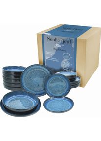 Teller-Set Creatable "Nordic Fjord", blau, 18 Stk., Steinzeug, Geschirr-Sets, Teller-Set, je 6 Speiseteller 26 cm, Suppenteller 22,5 cm, Dessertteller 19,5 cm