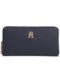 Geldb&ouml;rse Tommy Hilfiger "TH EMBLEM LARGE ZA", Damen, blau (dw6 space blau), Polyurethan, Strukturmuster, unifarben, Kleinlederwaren Geldb&ouml;rse, mit TH-Emblem vorne