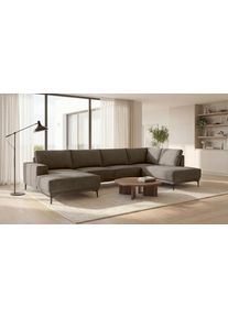 Wohnlandschaft OTTO HOME "XXL Sofa Oland, Struktur, Flachgewebe, Luxus-Microfaser, Boucle", braun, B:345cm H:85cm T:210cm, 100% Polyester, Sofas, Wohnlandschaft, U-Form, 345 cm, Wellenunterfederung, Skandi-Design, Metallf&uuml;&szlig;e