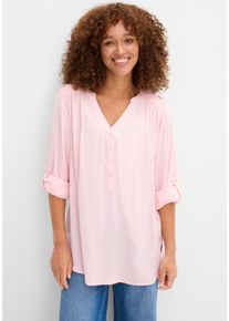 Tunika bonprix "Tunikabluse aus softer Viskose", Damen, Gr. 46, rosa (puderrosa), Obermaterial: 100% Viskose, regular fit, Tuniken Tunika, Casual Stil, Regular Fit, mit Rundsaum, mit Knopfleiste