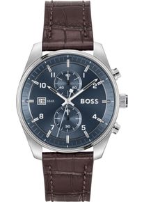 Chronograph BOSS "SKYTRAVELLER", braun (dunkelbraun, blau), Armbanduhren, Herren, Chronograph, Quarzuhr, Armbanduhr, Herrenuhr, Lederarmband, analog, Tag