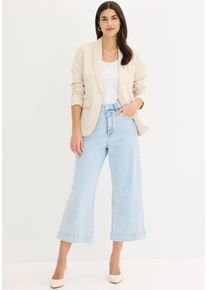 Jackenblazer bonprix, Damen, Gr. 48, beige (hellsand), Obermaterial: 95% Polyester, 5% Elasthan. Futter: 100% Polyester, schmal, Blazer Jackenblazer, eleganter Look, schmale Passform, aus Polyester und Elasthan, Topseller