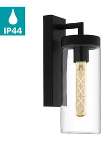 Wandleuchte Eglo "BOVOLONE Wandlampe, Stahl und Glas, Au&szlig;enlampe, IP44, E27, Lampe", schwarz (schwarz, transparent), B:11cm H:34cm T:15,5cm, Leuchten, Wandleuchte, Wand-/Deckenleuchte, L11 x H34 x AL15,5 cm, schwarz, 1X60W exkl.