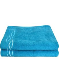 Handt&uuml;cher Dyckhoff "Wave", blau (petrol), B:50cm L:100cm, Frottier, Baumwolle, Handt&uuml;cher, Handt&uuml;cher, mit Jacquard-Bord&uuml;re