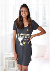 Sleepshirt PEANUTS, Damen, Gr. 52/54, N-Gr, grau (anthrazit), Single Jersey, Obermaterial: 100% Baumwolle, loose fit kurz, Rundhals, eingesetzt, Kleider Sleepshirt, mit gro&szlig;em Snoopy-Motiv, Topseller