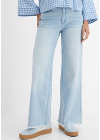 Weite Jeans bonprix "Wide-Leg-Jeans High Waist", Damen, Gr. 38, N-Gr, blau (eisblau denim used), Denim/Jeans, Obermaterial: 82% Baumwolle, 17% Polyester, 1% Elasthan, unifarben, loose fit lang, Jeans Weite Jeans, Loose Fit Passform, aus Baumwollmischung mit Stretch