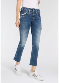 Bootcut-Jeans Herrlicher "Pearl Boot Cropped Denim", Damen, Gr. 30, N-Gr, blau (blau jay), Denim/Jeans, Obermaterial: 98% Baumwolle, 2% Elasthan, kn&ouml;chelfrei, Jeans Bootcut-Jeans, mit offenem Saum