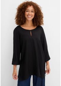 Shirtbluse bonprix "Blusenshirt aus reiner Viskose", Damen, Gr. 40, schwarz, Obermaterial: 100% Viskose, oversize, Blusen Shirtbluse, Oversize-Passform, mit Zipfelsaum, mit Ausschnittdetail, 3/4-&Auml;rmel