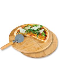 Schneidebrett Kesper, beige (natur), B:32cm H:32cm L:1cm, Bambus, Edelstahl, Schneidebretter, Schneidebrett, inkl. Pizzaschneider, aus FSC-zertifiziertem Bambus