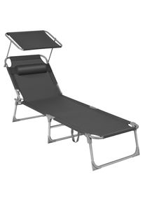 Modante Sonnenliege, Grau, Metall, Textil, 53x29.5x193 cm, verstellbares Dach, R&uuml;ckenlehne verstellbar, Gartenm&ouml;bel, Gartenliegen, Sonnenliegen