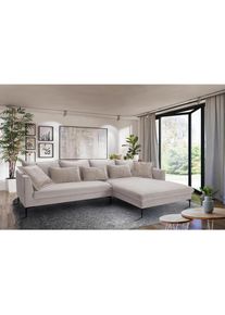 Livetastic Ecksofa, Beige, Textil, F&uuml;llung: Schaumstoffflocken,Schaumstoffflocken,Schaumstoffflocken, Ottomane rechts, L-Form, 321x187 cm, Made in EU, R&uuml;cken echt, Wohnzimmer, Sofas & Couches, Wohnlandschaften, Ecksofas