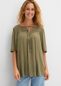 Tunica lunga in crinkle a mezze maniche, Verde, Taglia 44, bonprix