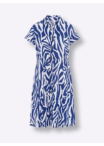 Damen Sommerkleid im Animal-Dessin in royalblau-wei&szlig;-bedruckt ,Gr&ouml;&szlig;e 56, WITT, 100% Viskose