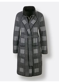 CREATION L PREMIUM Dames Jacquardvest in 2-in-1-stijl in zwart/ecru gedessineerd ,maat 36, Witt, 70% Scheerwol, 30% Katoen