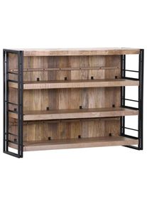 Landscape Bar, Naturfarben, Schwarz, Holz, Metall, Mangoholz, massiv, 3 F&auml;cher, 140x105x52 cm, Beim&ouml;bel erh&auml;ltlich, Esszimmer, Barm&ouml;bel, Barschr&auml;nke & Theken