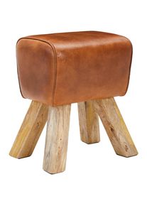 Livetastic Hocker, Braun, Holz, Leder, Echtleder, Ziegenleder, Mangoholz, massiv, 42x45x35 cm, Wohnzimmer, Sessel, Hocker & Hockerb&auml;nke, Sitzhocker