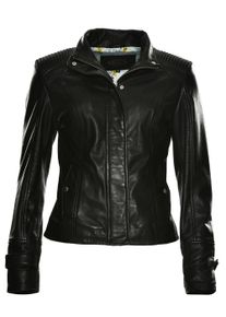 Lederjacke JCC "Lederjacke mit kurzem Stehkragen 31020360", Damen, Gr. 42, schwarz, Obermaterial: 100% Lammnappaleder LANA. Futter: 100% Polyester PES., Jacken Lederjacke