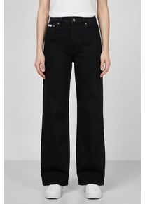 Weite Jeans Calvin Klein Jeans, Damen, Gr. 27, L&auml;nge 32, true schwarz, Denim/Jeans, Obermaterial: 99% Baumwolle, 1% Elasthan, unifarben, weit lang, Jeans Weite Jeans, mit hohem Bund und weitem Bein, stone washed