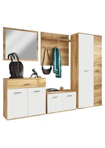 P & B , Wei&szlig;, Eichefarben , Glas, Holzwerkstoff , 1 Schublade(n) Schubladen , 240x190x35 cm , stehend , Garderobe, Garderoben-Set