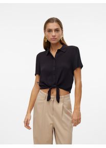 V&eacute;ro Moda Kurzarmbluse VERO MODA "VMMENNY TIE SS SHIRT WVN GA", Damen, Gr. XS, schwarz, Web, Obermaterial: 100% Viskose, unifarben, relaxed fit taillenlang, Blusen Kurzarmbluse, Viskose, relaxed fit