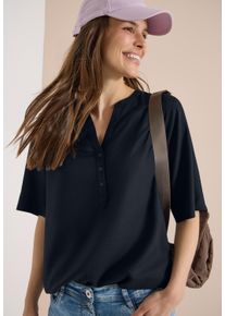 Kurzarmbluse Cecil, Damen, Gr. XS (36), universal blau, Web, Obermaterial: 100% Viskose, unifarben, regular fit normal, Rundhals, Blusen Kurzarmbluse, mit Knopfleiste