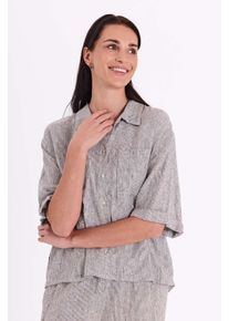 Hemdbluse Freequent "FQLAVA-SHIRT", Damen, Gr. XS, coffee bean with star off, wei&szlig;, Web, Obermaterial: 80% Viskose, 20% Leinen, gestreift, l&auml;ssig geschnitten h&uuml;ftbedeckend, Rundhals, abgesteppte Kante, Blusen Hemdbluse, Gestreifte Sommerbluse mit Leinen