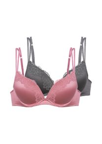 Push-up-BH Dorina "Origins Shiny Micro", Damen, Gr. 75, Cup B, pink, grau, Spitze, Obermaterial: 63% Polyamid, 19% Elasthan, 18% Polyester, BHs Push-up-BH, vorgeformte Cups, Spitzendetails, Doppeltr&auml;ger vorn