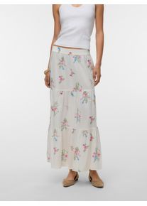 V&eacute;ro Moda Maxirock VERO MODA "VMDICTHE HW MAXI SKIRT WVN GA", Damen, Gr. XS, snow wei&szlig; aop:wendy, Web, Obermaterial: 100% Baumwolle, bedruckt, lang, R&ouml;cke Maxirock, Baumwolle