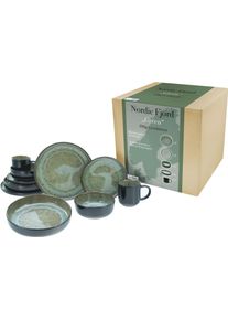 Kombiservice Creatable "Nordic Fjord", gr&uuml;n, 10 Stk., Steinzeug, Geschirr-Sets, Kombiservice, je 2 Speiseteller, Suppenteller, Dessertteller, Schalen, Kaffeebecher