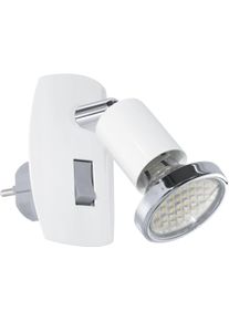 Eglo Steckdosenleuchte "MINI 4 Steckerlampe - Stahl - GU10 - 1X2,8W - IP20", wei&szlig;, chrom, 1, H: 10cm, 1 Stk., Leuchten, Steckdosenspot, Steckdosenstrahler, Schalfzimmerleuchte, L7 x H10 cm, Steckdosenleuchte