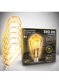 B.K.LICHT LED-Leuchtmittel "LED Leuchtmittel 6er Set E27 ST64", Energieeffizienz: F, braun (amber), L:14,3cm &Oslash;:6,4cm, Leuchtmittel, 2.700 K Edison Vintage Gl&uuml;hbirne Filament, LED-Leuchtmittel