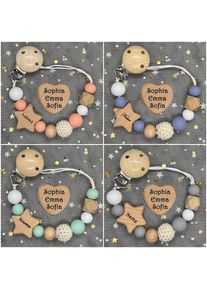 NEW Custom Name Handmade Personalized Beech Baby Pacifier Chain Clip Silicone Bead Holder with Name Teether Pendant Newborn Gift