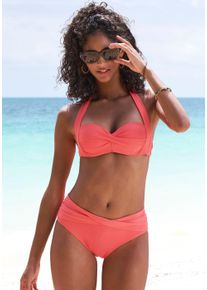 B&uuml;gel-Bandeau-Bikini-Top Lascana "Lolo", Damen, Gr. 40, Cup B, orange (koralle), Recycling-Polyamid, unifarben, Bikini-Oberteile B&uuml;gel-Bandeau-Bikini-Top, in getwisteter Optik