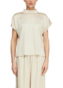 Kurzarmbluse comma, Damen, Gr. 44, bone beige, Web, Obermaterial: 54% Polyester, 46% Viskose, unifarben, l&auml;ssig geschnitten h&uuml;ftbedeckend, Rundhals, abgesteppte Kante, Blusen Kurzarmbluse, mit Cut-Out hinten und 1-Knopf-Verschluss